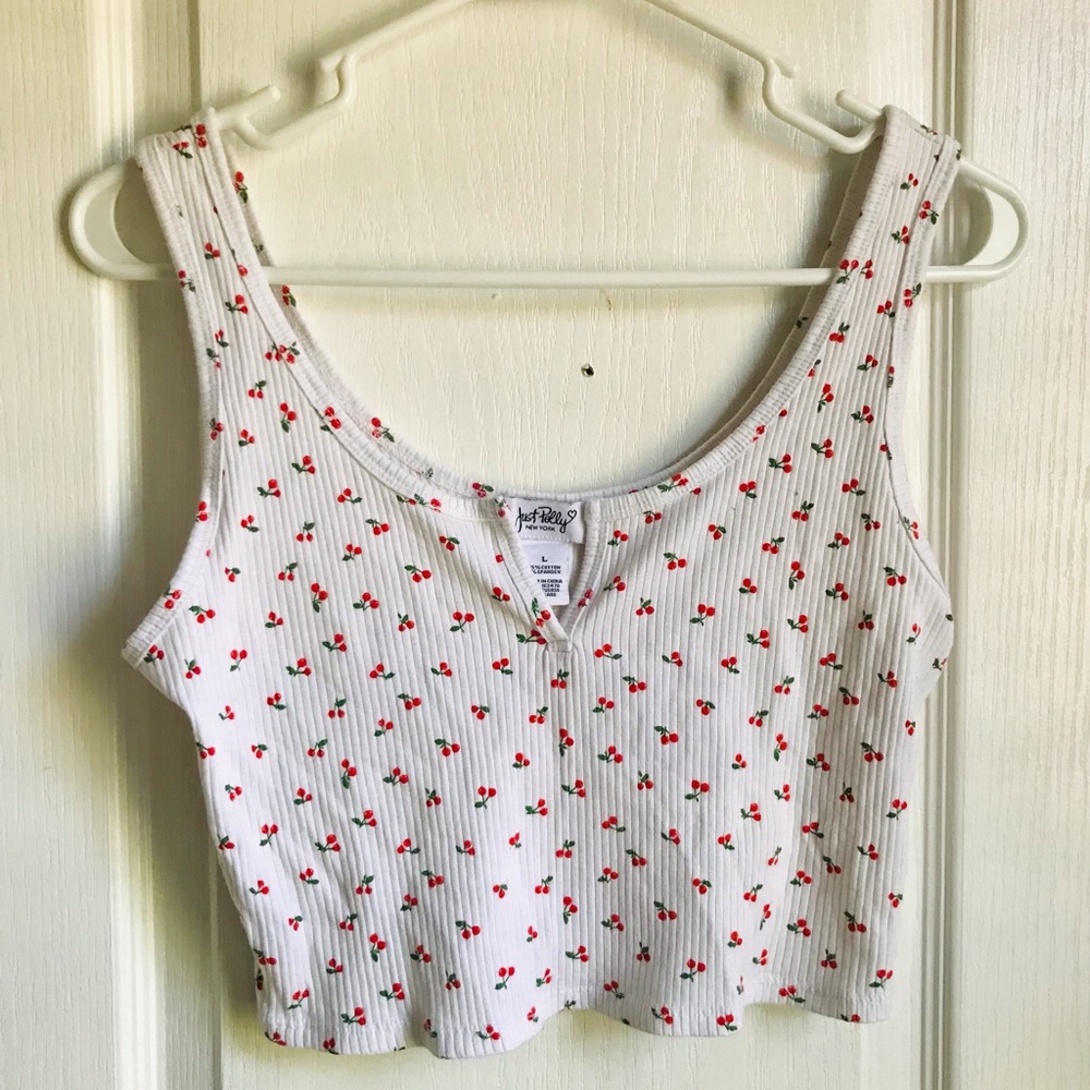 Just Polly white cherry crop top